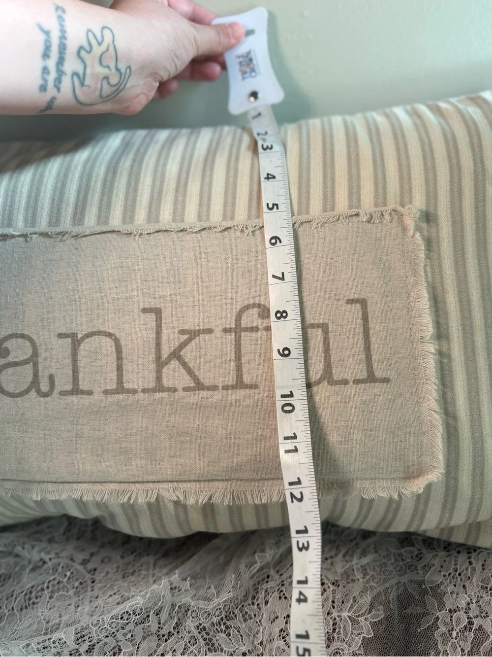 Thankful Neutral Stripe Decorative Pillow - Home Holiday